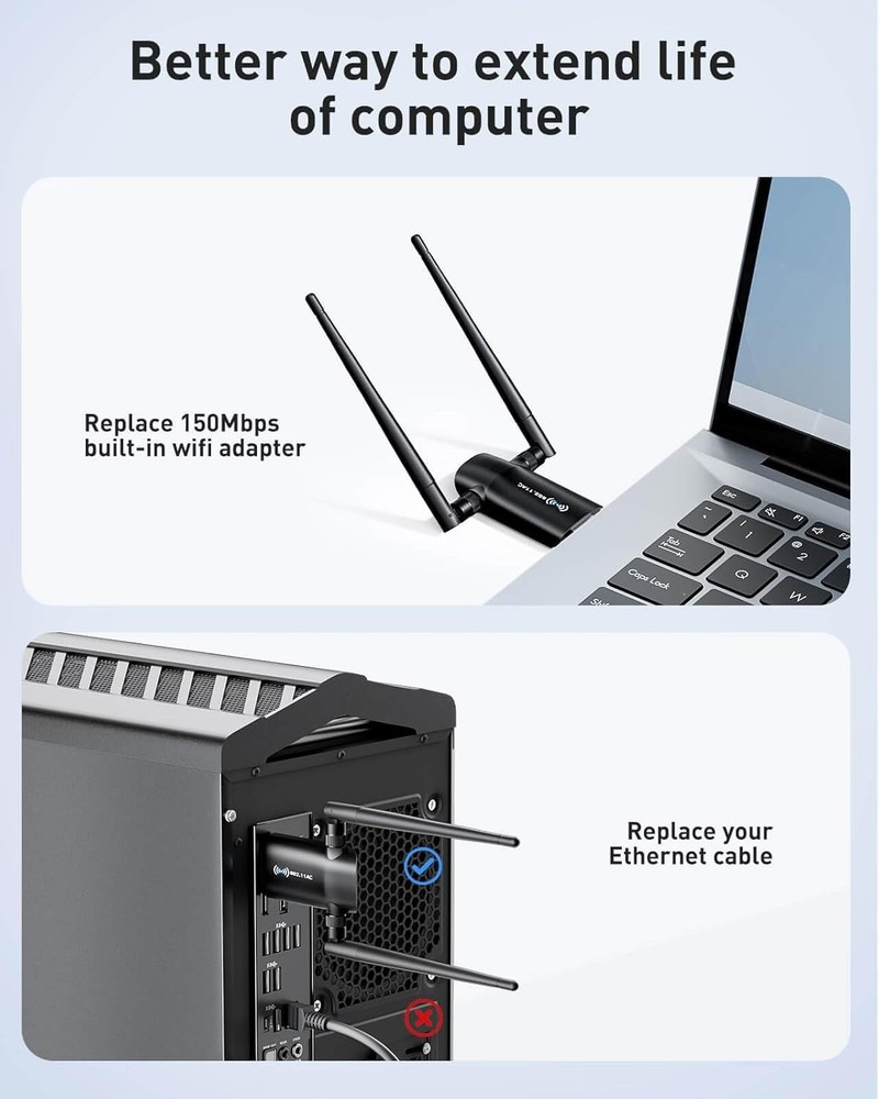 Fast 5GHz/2.4GHz Wireless USB Adapter - Windows Compatible