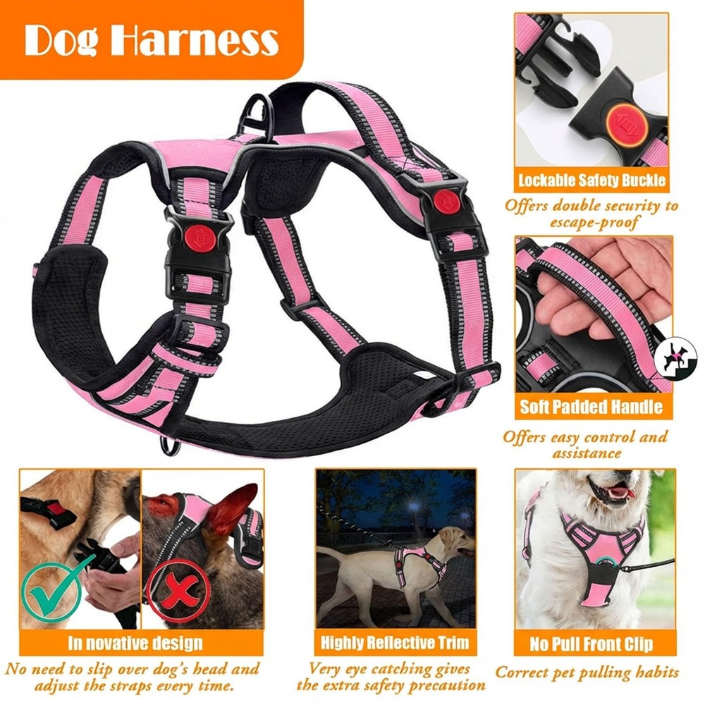 No Pull Dog Harness, Collar & Leash Set | Includes Dog Seat Belt, Collapsible...