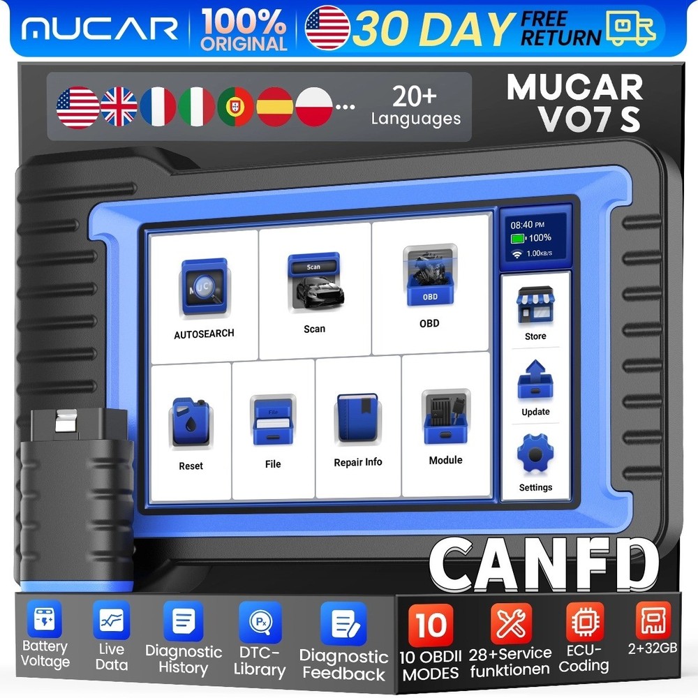 MUCAR VO7 S OBD2 Diagnostic Tool Bluetooth CANFD ALL System Bidirectional 2026