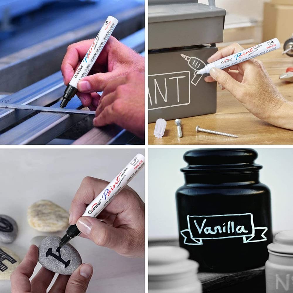 White and Black Paint Pens, 6 Pack Oil Based Permanent Markers - Medium Tip, ...