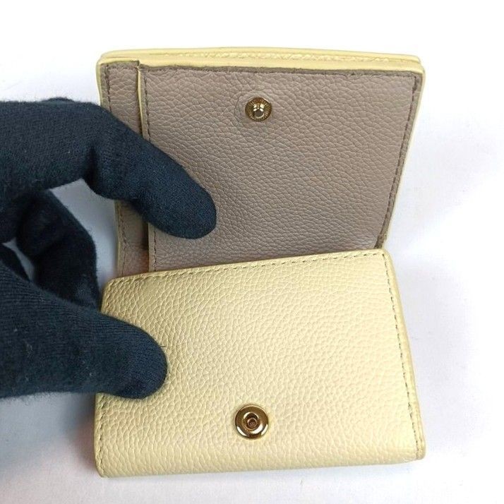 Tory Burch Micro Tri-Fold Wallet Leather Yellow Logo Compact Pre-Owned