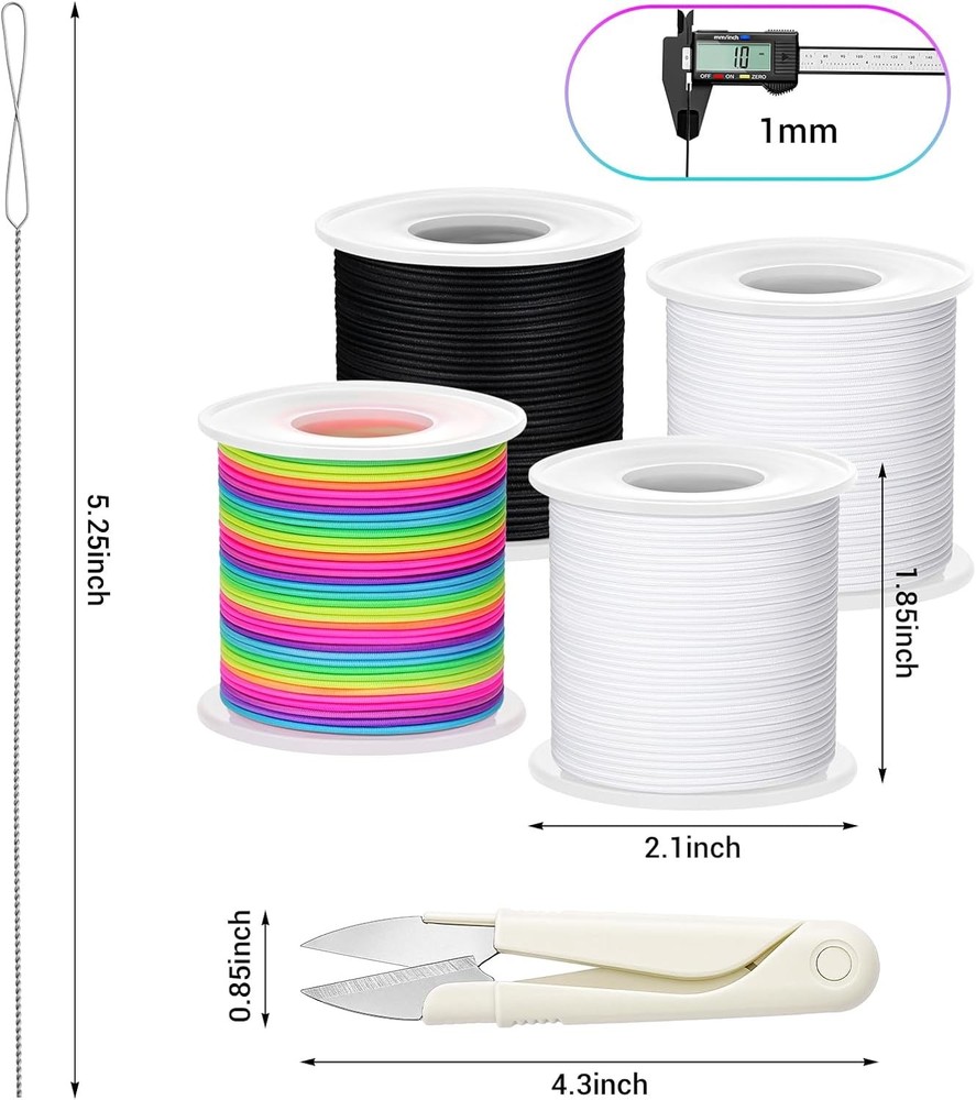 Stretchy Bracelet String Kit with Scissors & Beading Needle, 4 Rolls Elastic