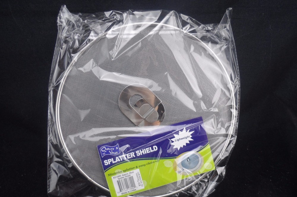 2 x CHROME SPLATTER SHIELD WITH FOLD UP HANDLE - 290MM DIAMETER - FREE POSTAGE