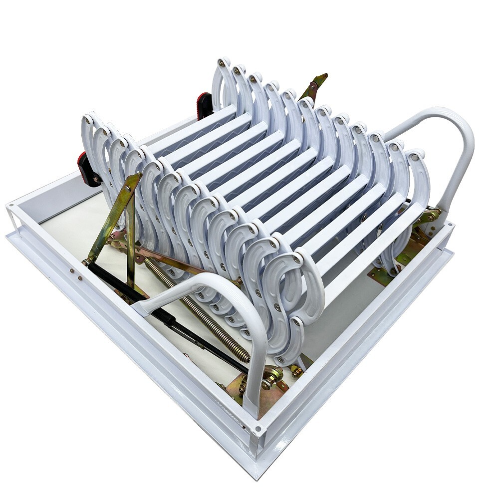White Attic Pull Down Ceiling Ladder Stairs Folding Telescoping 600lbs 12 Steps