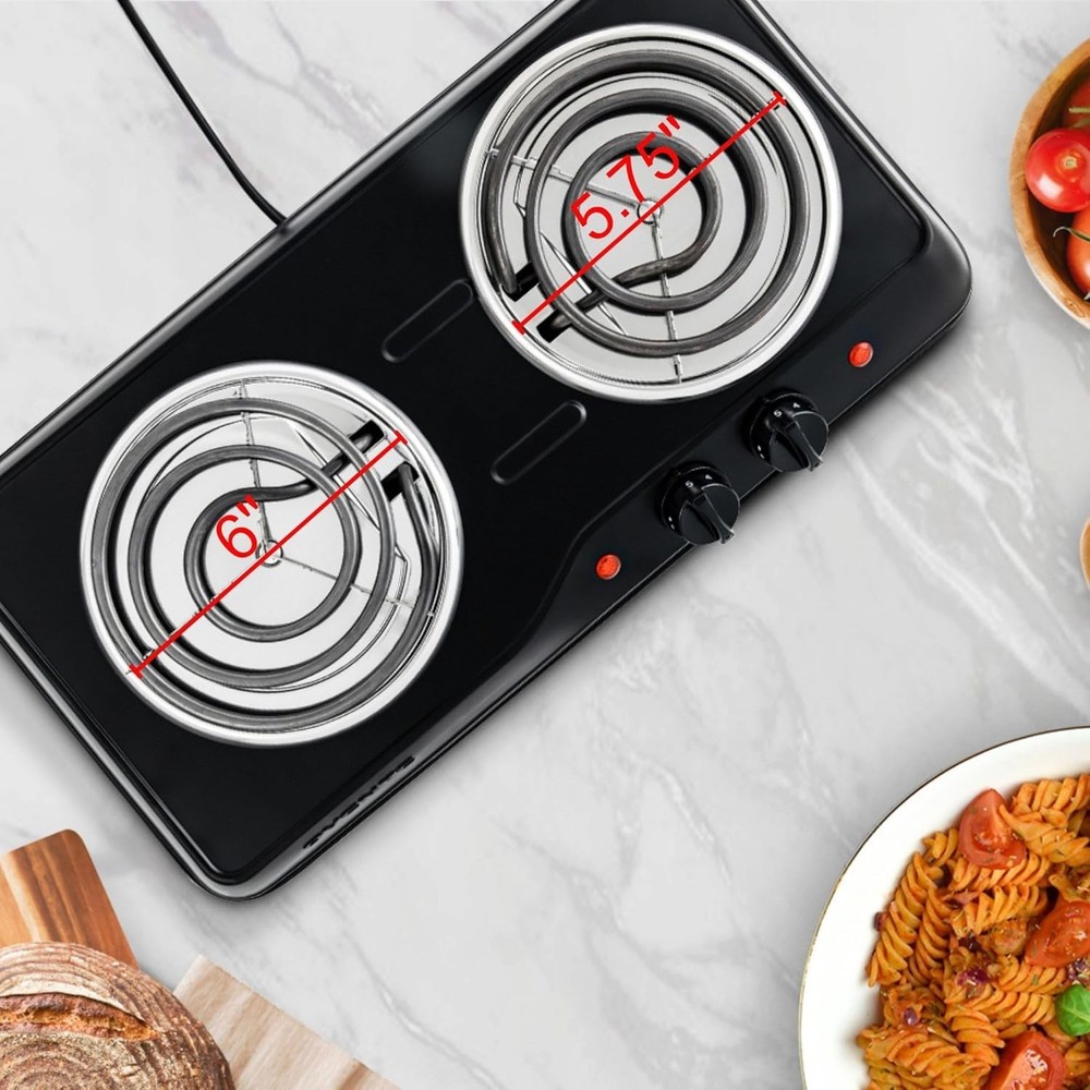 1700W Double Burner Stainless Steel Black