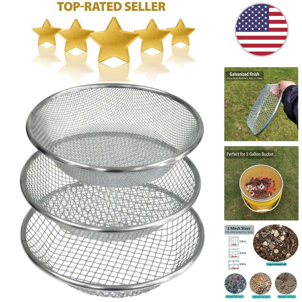 Galvanized Garden Sifters - 3 Pack for Efficient Composting