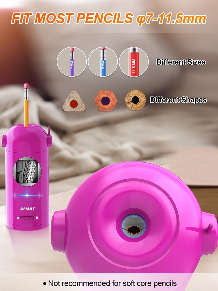 AFMAT Electric Pencil Sharpener, Fully Automatic Sharpener for Pink