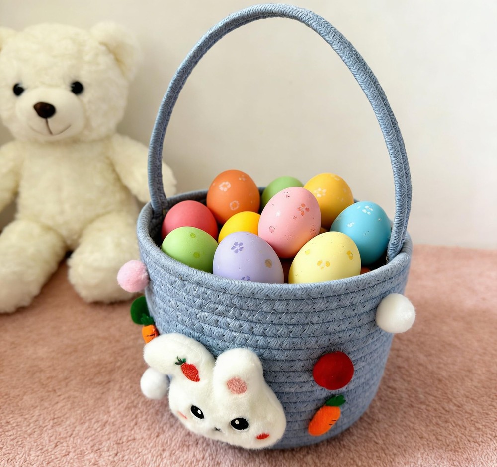 Empty Easter Basket with Handle & Cute Characters - Bunny Themed Gift Basket ...