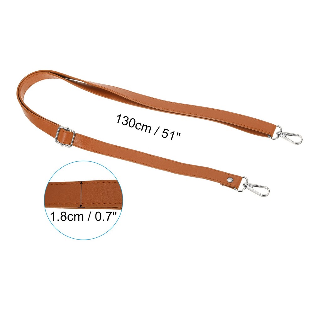 51 Inch Adjustable Leather Purse Strap with Silver Hardware, Brown
