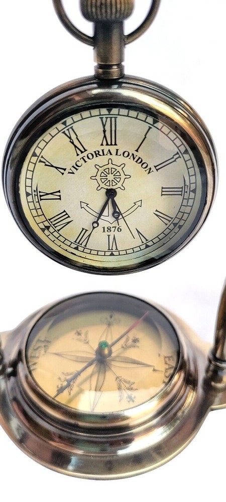 Maritime Compass Base Nautical Table Clock Ship’s Clock Antique Brass
