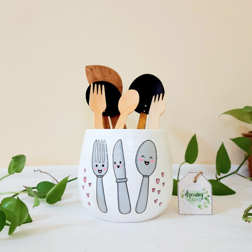 Custom Hand-Painted Utensil Holder – Personalized, Functional, Decorative Design