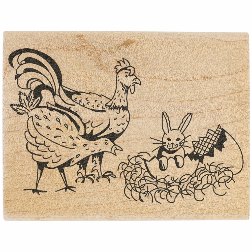 Chickens with Bunny in Egg Scrapbooking Stamp