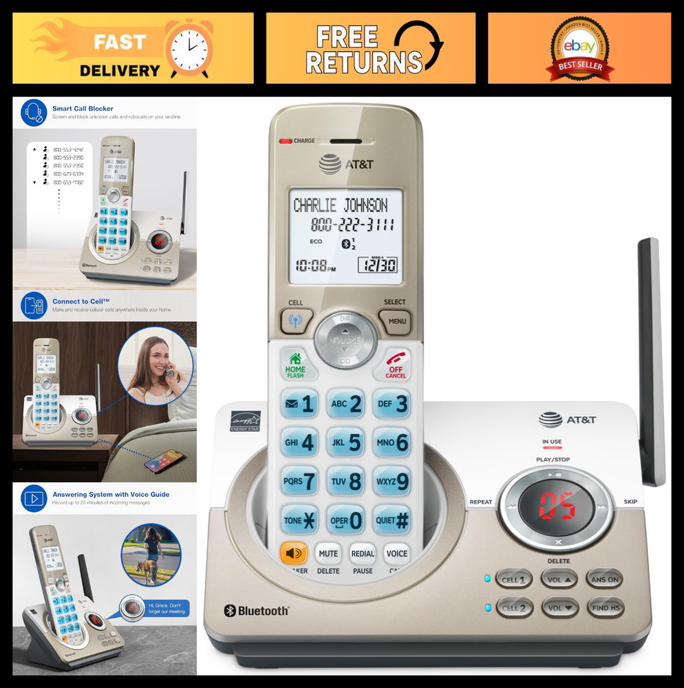 Cordless Phone with Bluetooth, Call Blocking, 1.8" Screen, Big Buttons, Intercom