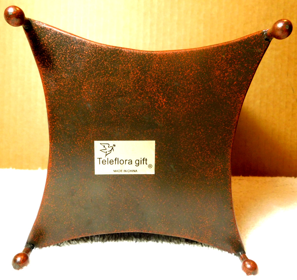 Telefloral Gift~Square Metal Footed Brown Solid Planter Vase