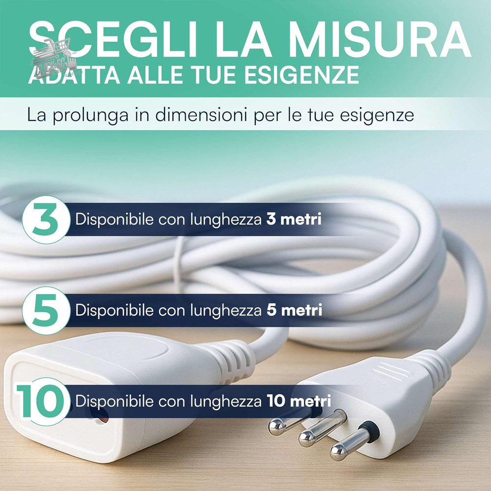 5 meter flexible and resistant electrical extension, with power plug and socket