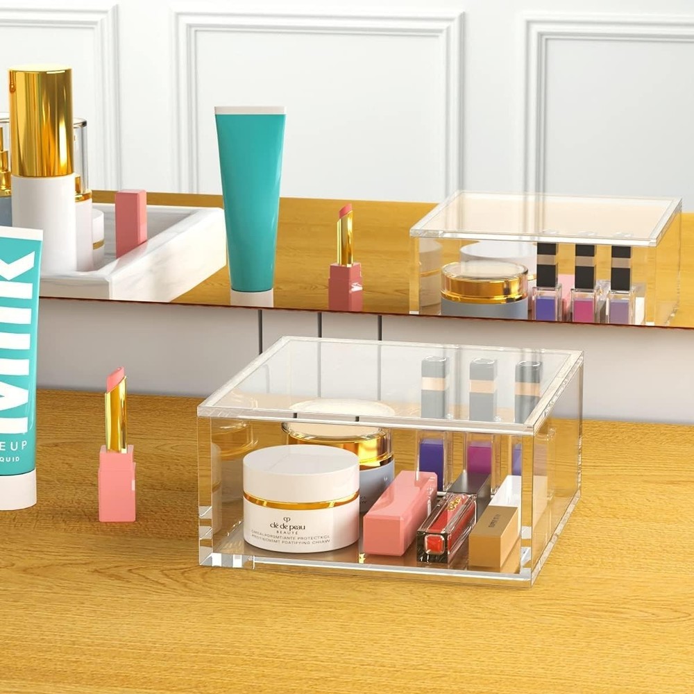 Decorative Acrylic Box with Lid, Clear Cube Display Case, Multi-Purpose Box S...