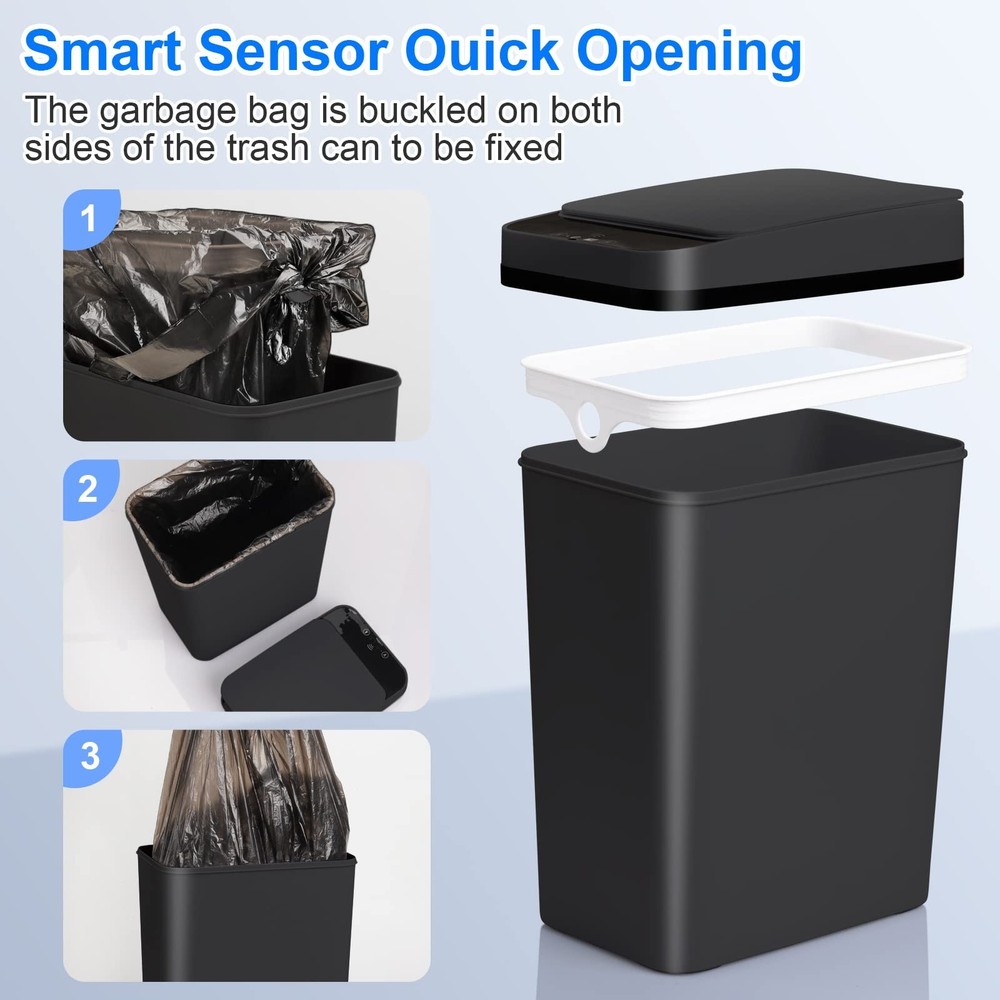 Bathroom Touchless Trash Can 2.2 Gallon Smart Automatic Motion Sensor Rubbish...