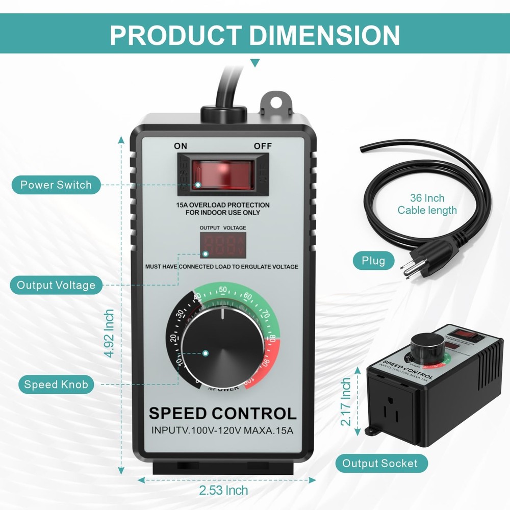 120V 15A 4000W AC Motor Speed Controller Variable Regulator w/ LED
