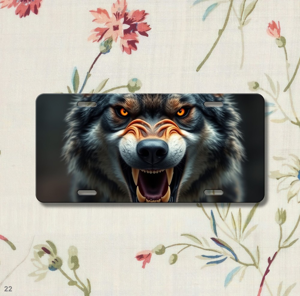 Snarling Wolf License Plate with Sharp Teeth Personalized Car Tag Special Gift