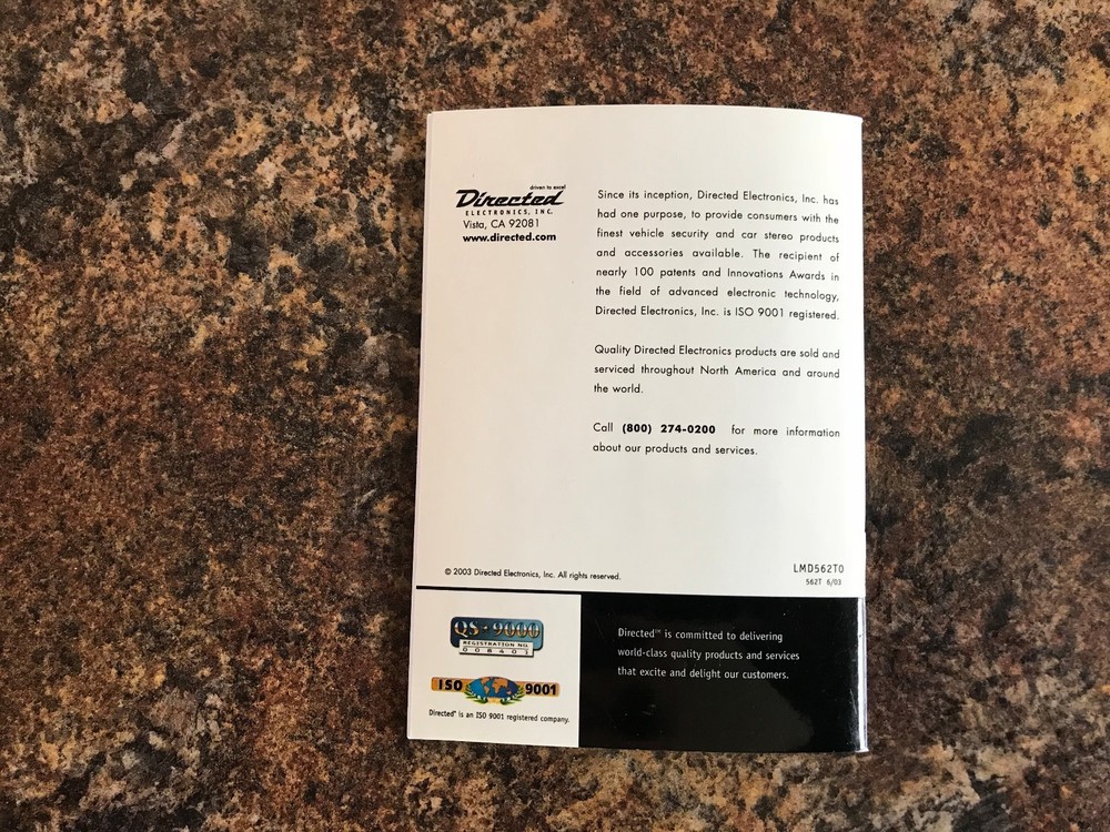 Valet Remote Start Keyless Entry System Owner Guide -Directed Electronics 562T