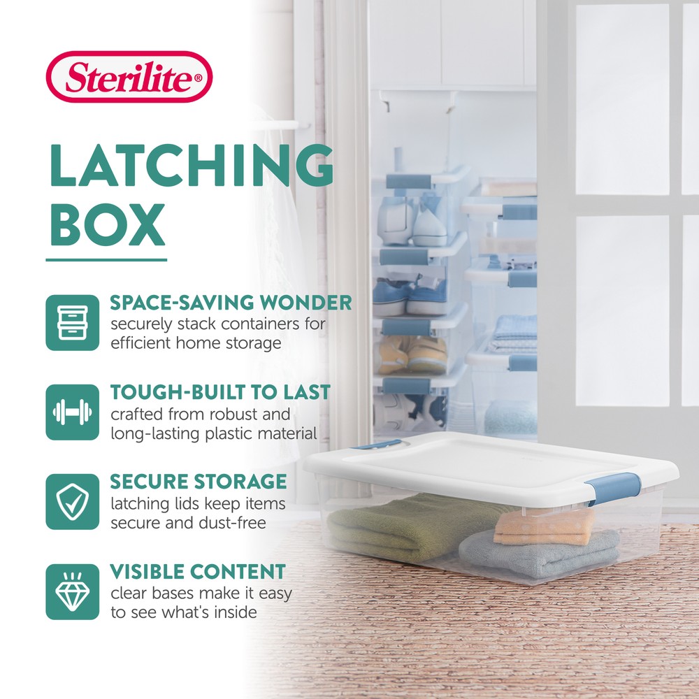 Sterilite 32 Qt Plastic Clear Stackable Latching Storage Box Container (12 Pack)