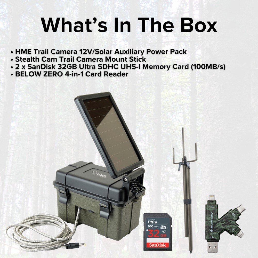 HME Trail Camera 12V with Solar Auxiliary Power Pack Bundle