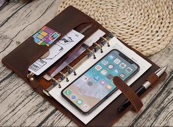 A6 loose leaf paper Write notes Notebook Notepad wallet purse leather brown X232