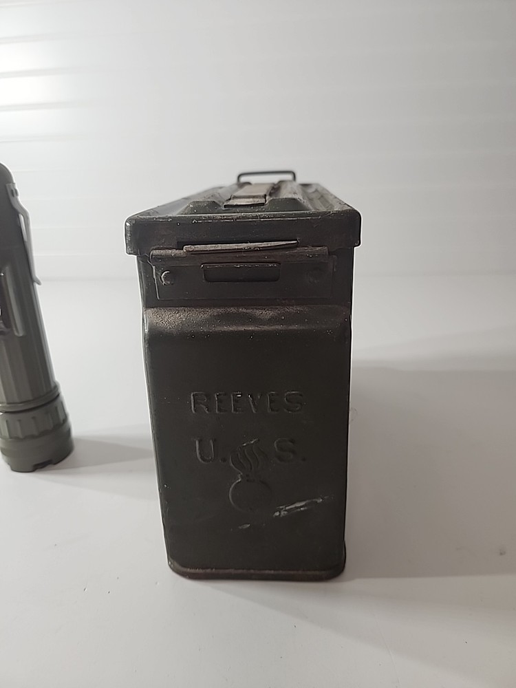 30 Caliber Ammo Box Empty Case With Military Flashlight.