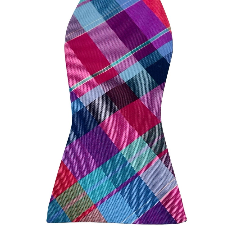 Tommy Hilfiger Men’s Gingham Pattern Multicolor Silk Bow Tie