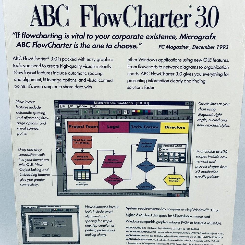 Vintage MicroGrafx ABC FlowCharter 3.0 Software NOS 3.5 Disk 1994 For PC Windows
