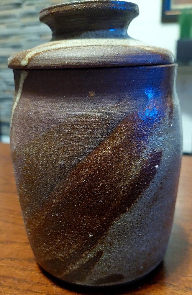 Studio Pottery earth-tone 7" jar with lid