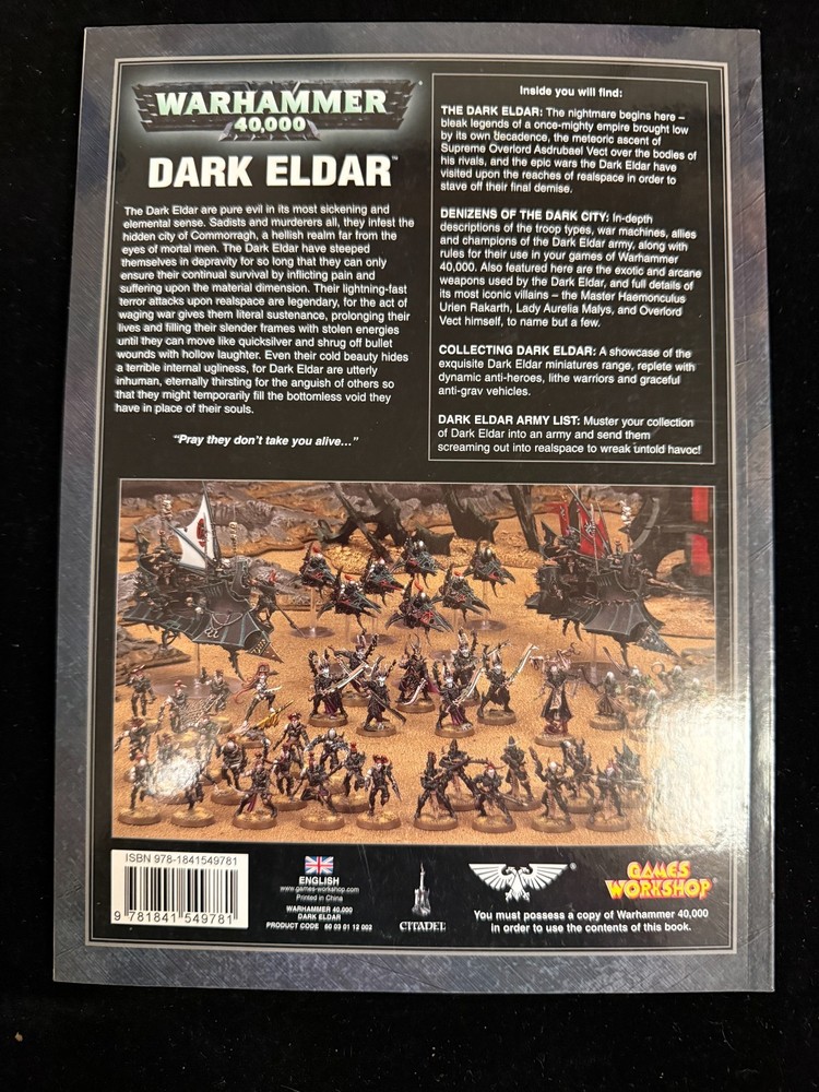 Games Workshop Warhammer 40k Dark Eldar Codex Lot B Rulebook 5th Edition