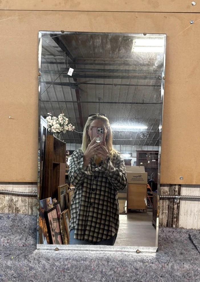 Art Deco Frameless Rectangular Beveled Edge Wall Mirror 16x28