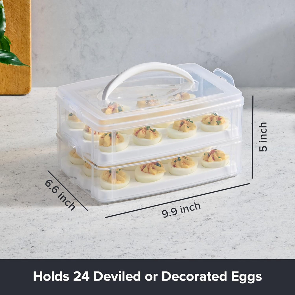 (2-Layer, 24 Eggs) Plastic Detachable Deviled Egg Carrier Storage Container With