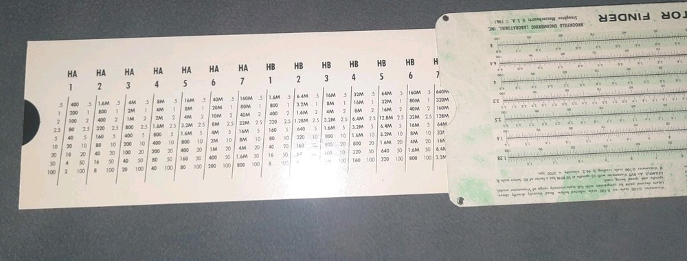 Vintage 1961 Brookfield RV & LV Viscometer Factor Finder Spindle Reference Card