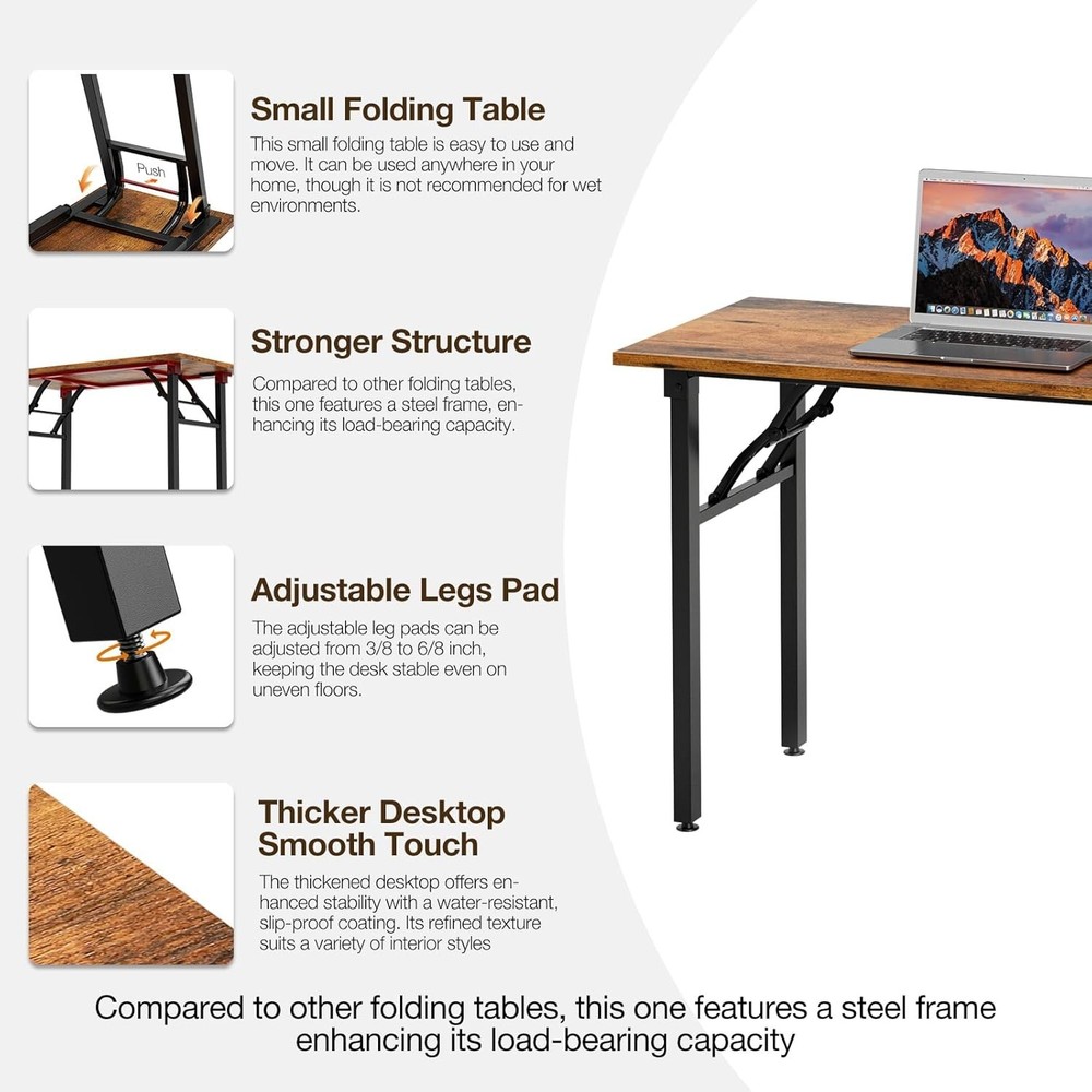 Small Computer Desk Folding Table 35.8" Foldable Office Desk No Assembly