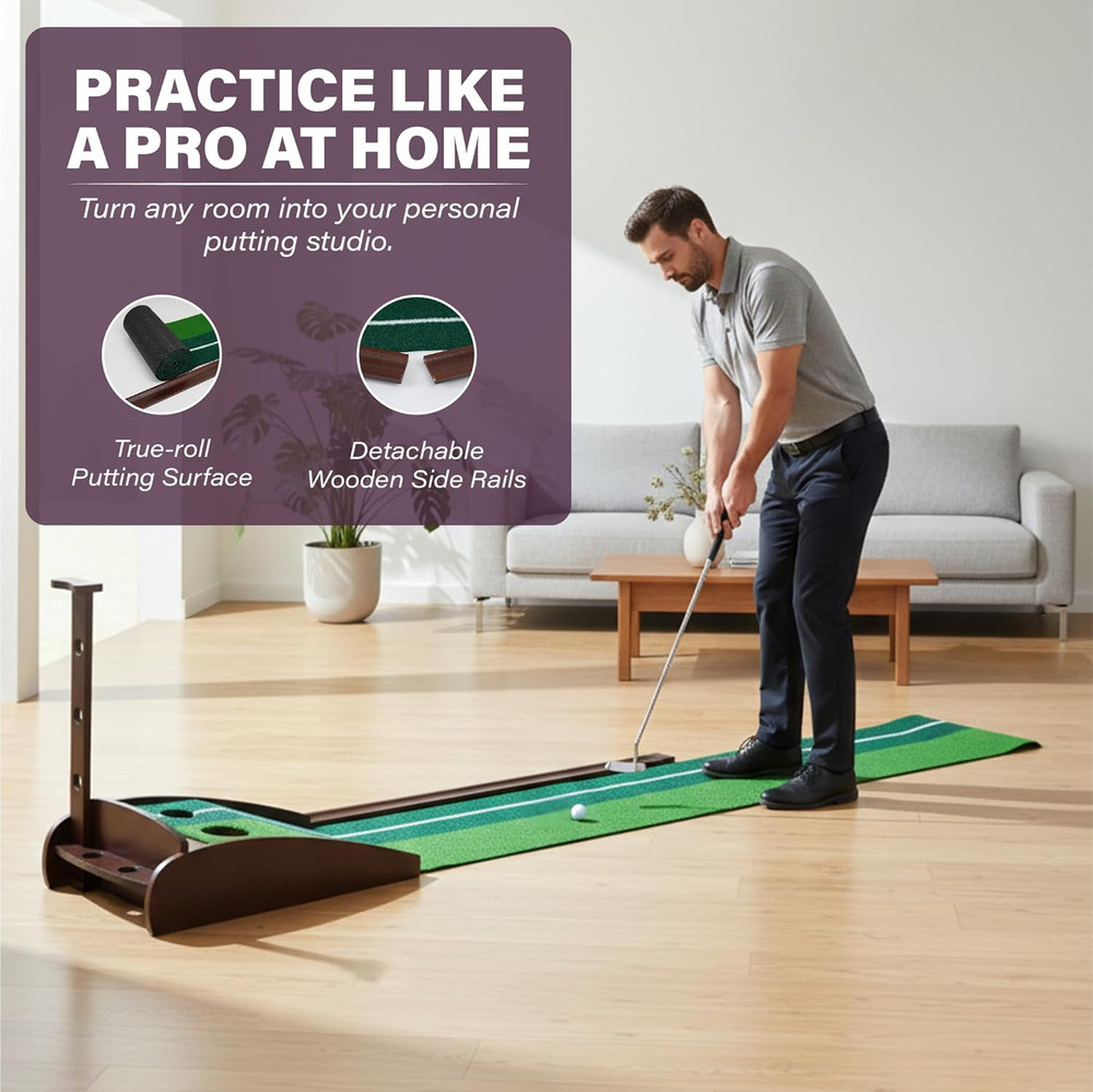 Indoor Golf Putting Mat with Automatic Ball Return - Non-Slip Surface