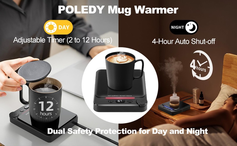 Fast Heating Coffee Mug Warmer,POLEDY Auto Shut Off Cup Warmer, Black