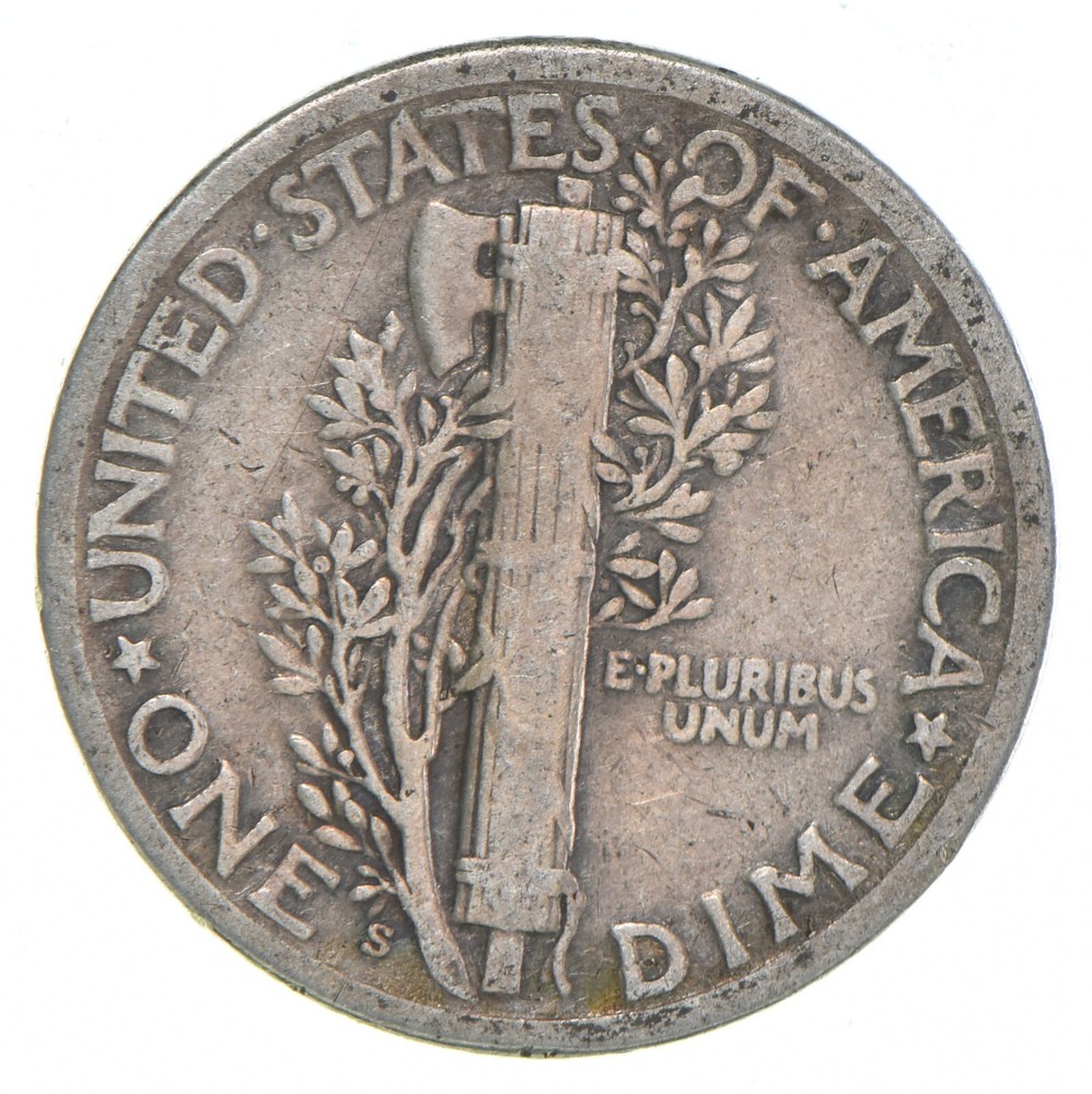 VG+ 1928-S Mercury 90% Silver Dime