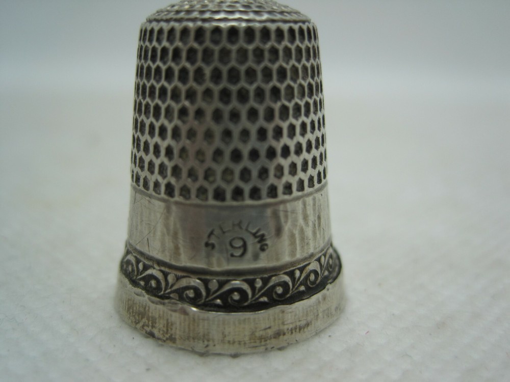 Vintage Sterling Silver #9 Thimble with an S in a Shield