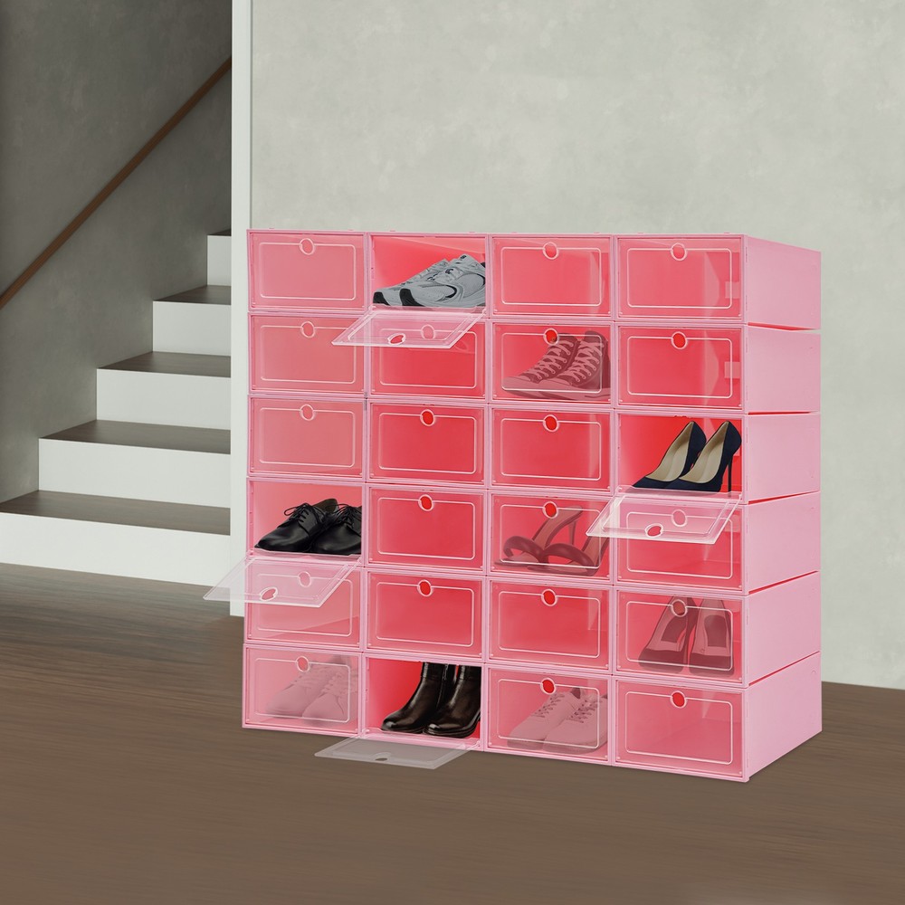 24-Pack Clear Lid Shoe Storage Boxes – Stackable & Space-Saving Solution