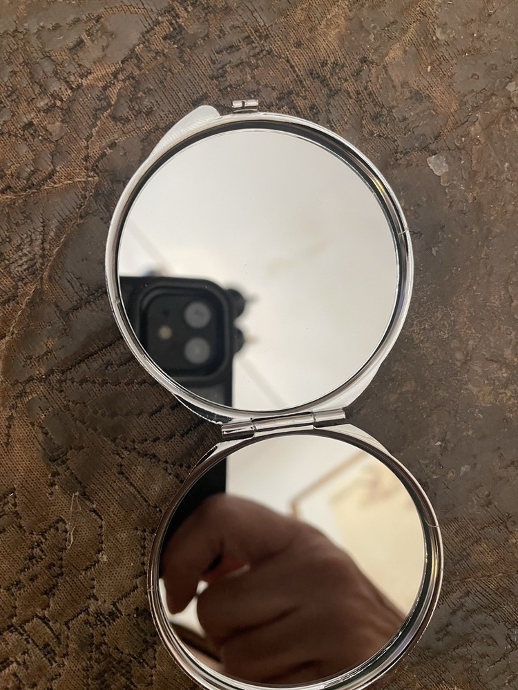 Retro Mod Black Barbie Small Round Silver Mirror Compact
