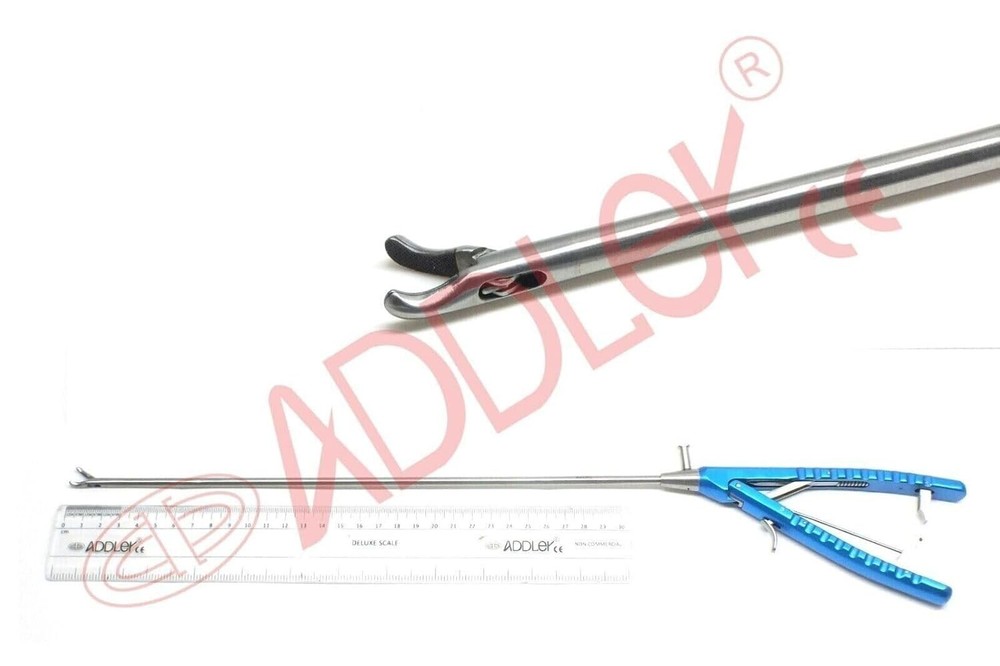 LAPAROSCOPIC 5 MM V-TYPE CURVED NEEDLE HOLDER BLUE HANDLE ADDLER