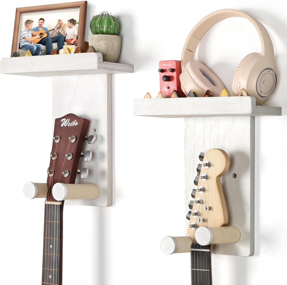 Rustic Wood Guitar Wall Mounts - 2 Pack