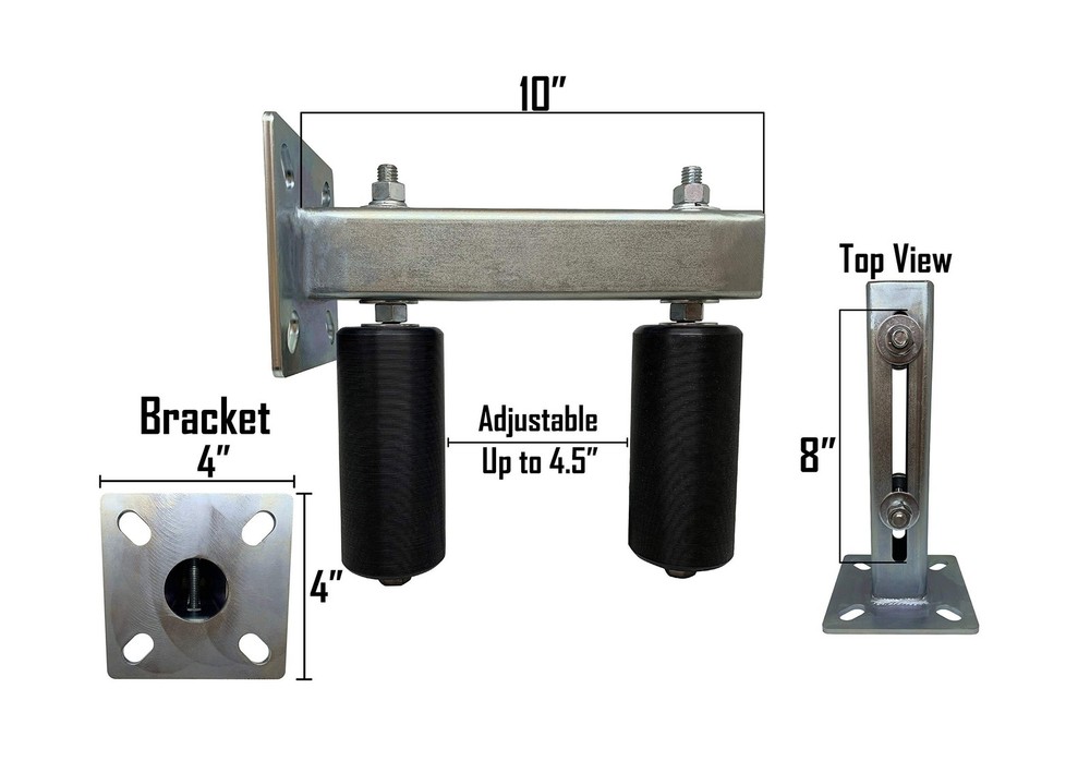 Adjustable Slide Gate Guide Rollers Upper Bolted Bracket Mount 6” Black Du