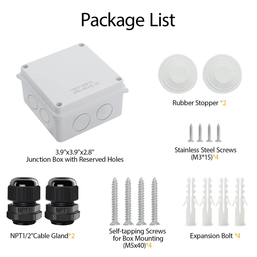 Junction Box, Electrical Box IP65 Water Resistant Dustproof ABS Plastic Project