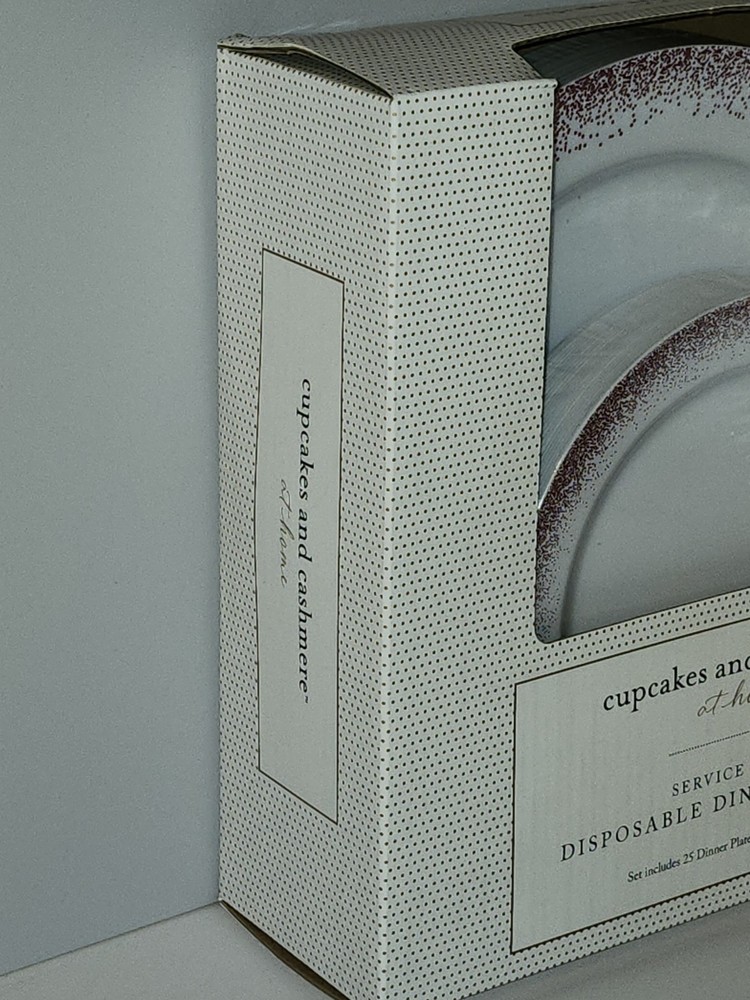Cupcakes And Cashmere Disposable Dinnerware Set White/Red Sparkle Plastic 50 Pc