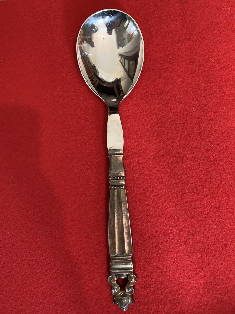 Sterling Silver Georg Jensen Denmark Large Acorn Pattern Salad Spoon