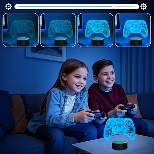 Gamepad 3D Illusion Lamp, Controller Night Light with Remote Control + Game3