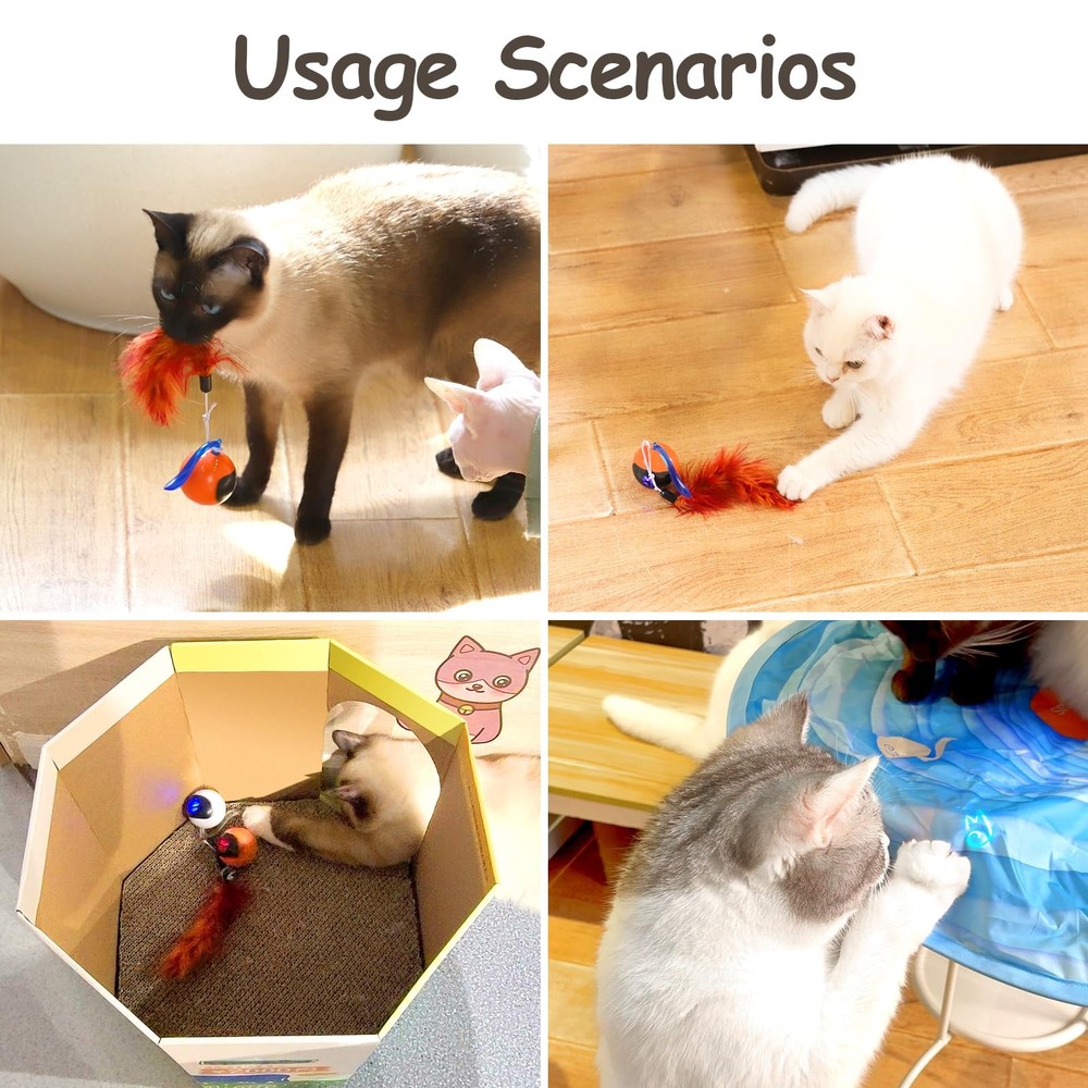 Interactive Cat Ball Toy Set, Fun Tracker, Automatic Rolling Chase Ball with ...